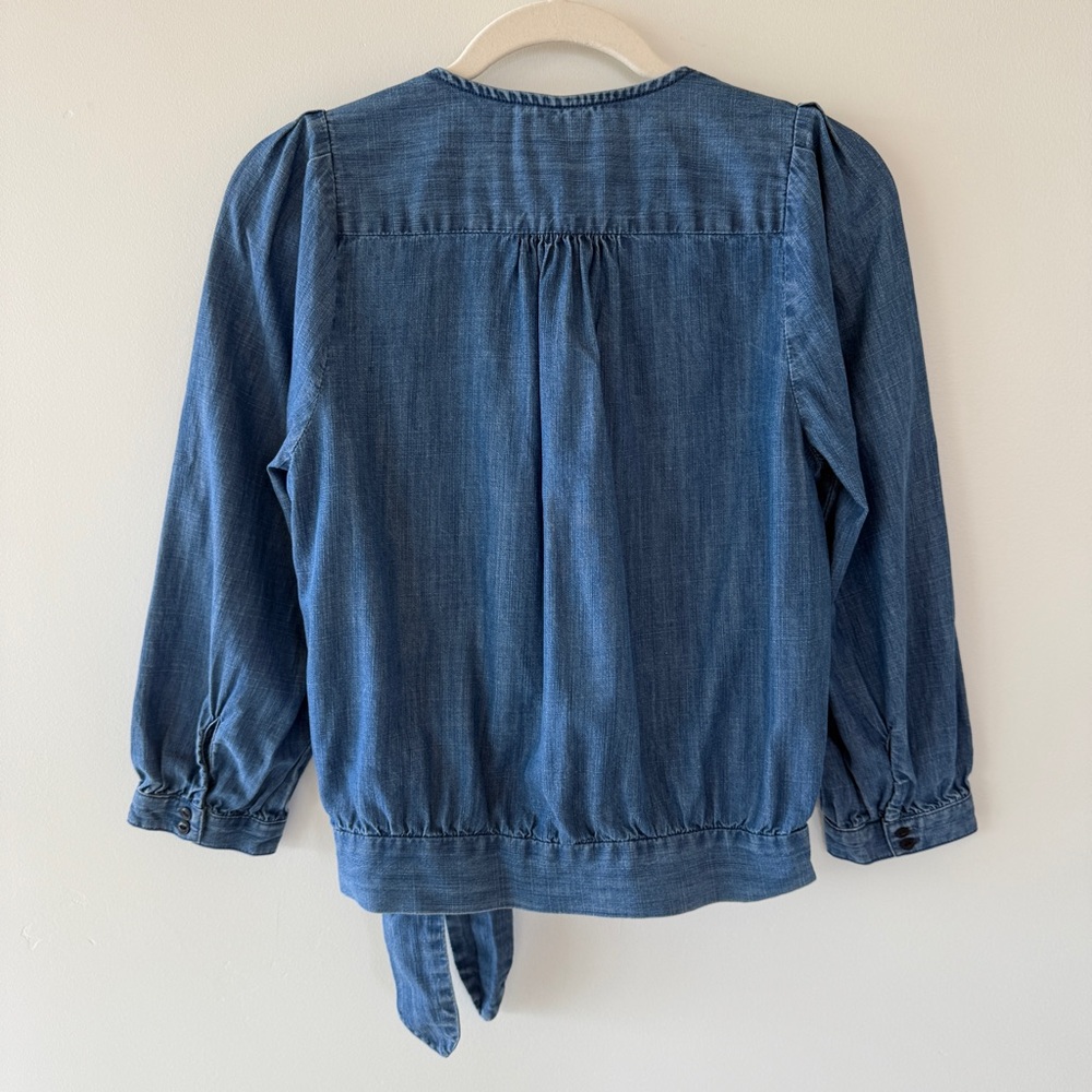 Madewell Denim Wrap Top Womens XS | Indigo Blue Cotton Lyocell Blouse - Picture 4 of 6